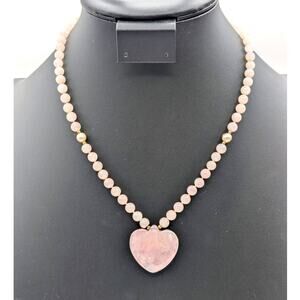NEEDS RESTRUNG--14K Gold Hong Kong Pink Jadeite Heart Quartz Bead Necklace